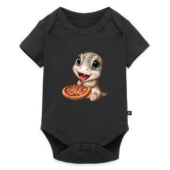 Dinosaurier lieben Pizza - Baby Premium Kurzarmbody - Schwarz - Vorne