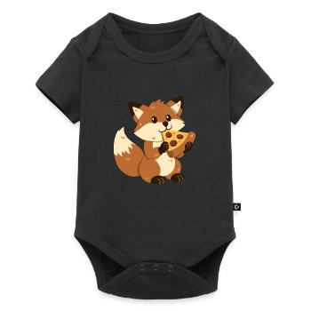 Fuchs mit Pizza - Baby Premium Kurzarmbody - Schwarz - Vorne