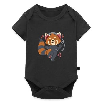 Roter Panda hört Musik und tanzt - Baby Premium Kurzarmbody - Schwarz - Vorne