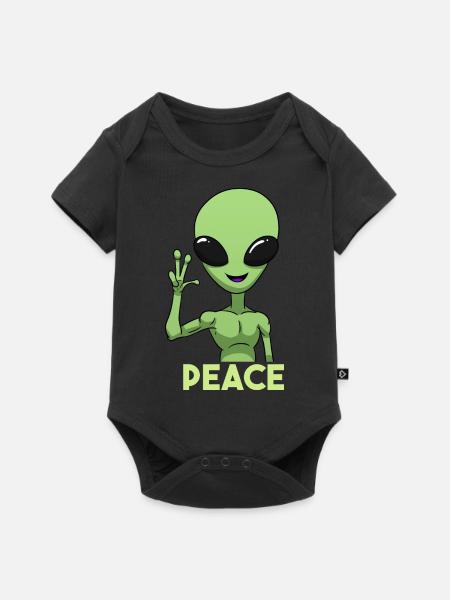 Peace Alien Friedenszeichen - Baby Premium Kurzarmbody - Schwarz