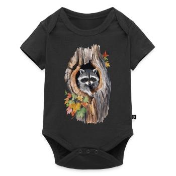 Niedlicher Waschbär in hohlem Baum für einen - Baby Premium Kurzarmbody - Schwarz - Vorne