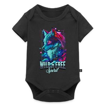 Wolf Wolfskopf Raubtier Wildnis Neon Bunt Kunst - Baby Premium Kurzarmbody - Schwarz - Vorne