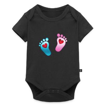 Baby feet heart baby footprint mom girl boy - Baby Premium short-sleeve bodysuit - black - Front