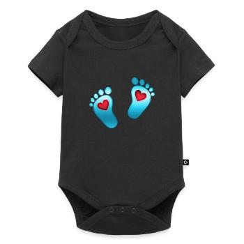 Baby feet heart baby footprint mom boy blue feet - Baby Premium short-sleeve bodysuit - black - Front