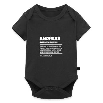 Andreas Name Geschenk - Baby Premium Kurzarmbody - Schwarz - Vorne