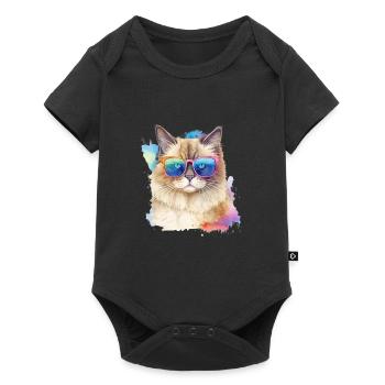 Chat ragdoll coloré cool avec des lunettes de soleil chat - Body à manches courtes Premium Bébé - noir - Devant