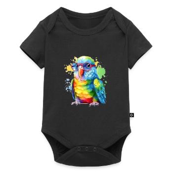 Colorful cool parrot with glasses - Baby Premium short-sleeve bodysuit - black - Front
