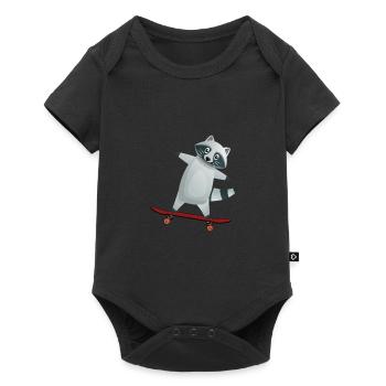 Racoon Skater - Baby Premium Kurzarmbody - Schwarz - Vorne