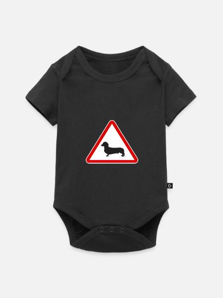 Panneau de signalisation Prudence teckel signe chien - Body à manches courtes Premium Bébé - noir