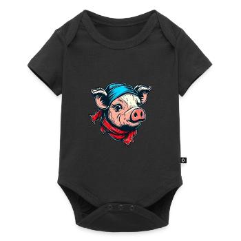 Schweinchen mit Kopftuch - Baby Premium Kurzarmbody - Schwarz - Vorne
