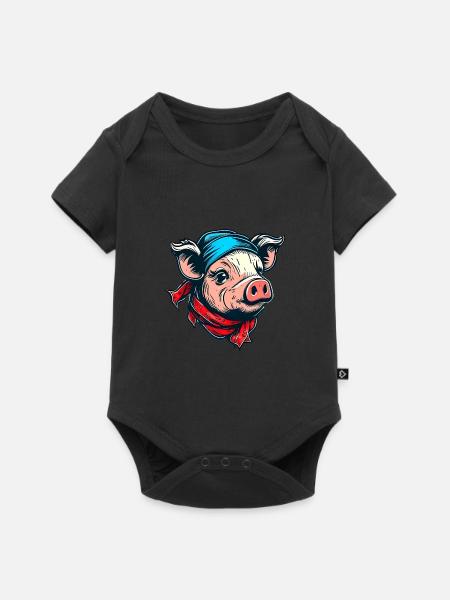 Schweinchen mit Kopftuch - Baby Premium Kurzarmbody - Schwarz