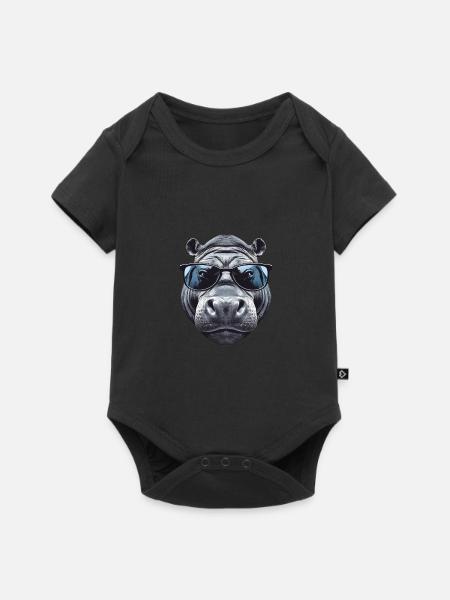 Nilpferd mit Sonnenbrille - Baby Premium Kurzarmbody - Schwarz