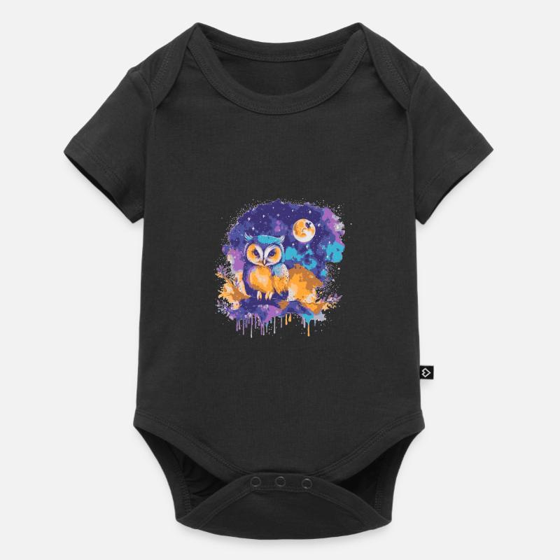 Bunte Eule unter einem Sternenhimmel - Baby Premium Kurzarmbody - Schwarz