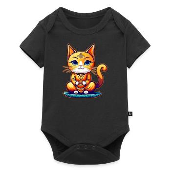 Cute cat in Buddha yoga position - Baby Premium short-sleeve bodysuit - black - Front