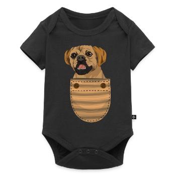 Haustier Geschenkidee Hund Brusttasche Puggle - Baby Premium Kurzarmbody - Schwarz - Vorne