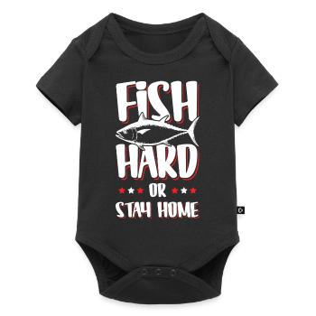 Fish Hard Spruch Fischen Angeln - Baby Premium Kurzarmbody - Schwarz - Vorne