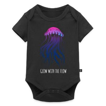 Glow With The Flow, Jellyfish with Tentacles, Saying - Baby Premium short-sleeve bodysuit - black - Front