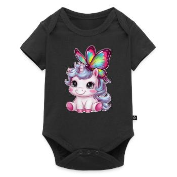 Licorne Kawaii mignonne avec papillon - Body à manches courtes Premium Bébé - noir - Devant