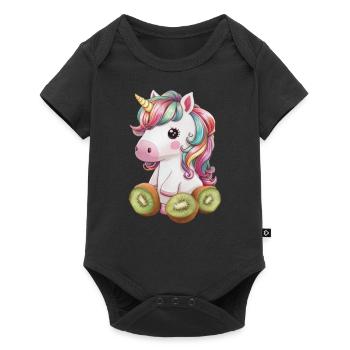 Cartoon Kawaii Unicorn with Kiwi - Baby Premium short-sleeve bodysuit - black - Front