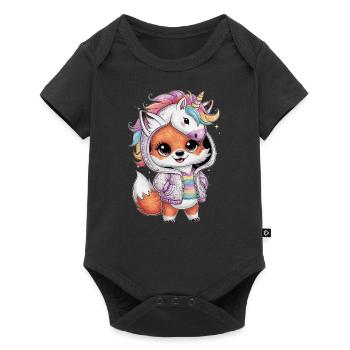 Renard kawaii dans le style dessin animé avec tenue de licorne - Body à manches courtes Premium Bébé - noir - Devant