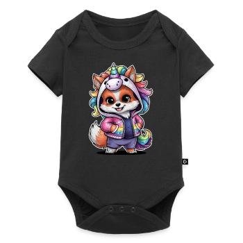 Renard kawaii dans le style dessin animé avec tenue de licorne - Body à manches courtes Premium Bébé - noir - Devant