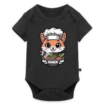 Kawaii Fuchs mit Ramen Nudelsuppe - Baby Premium Kurzarmbody - Schwarz - Vorne