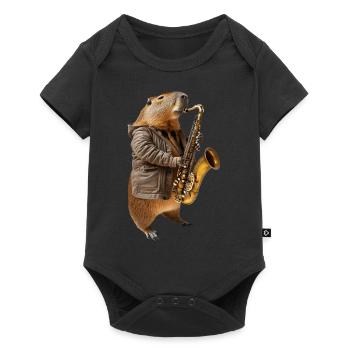 Capybara Saxophon - Baby Premium Kurzarmbody - Schwarz - Vorne
