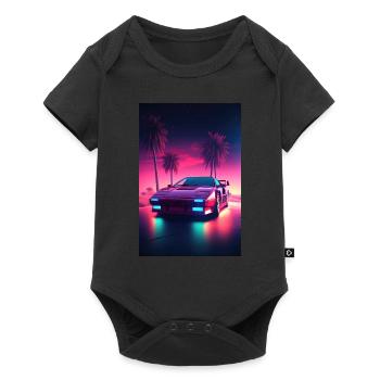Eine Synthwave Fahrt in die Zukunft im Outrun Stil - Baby Premium Kurzarmbody - Schwarz - Vorne