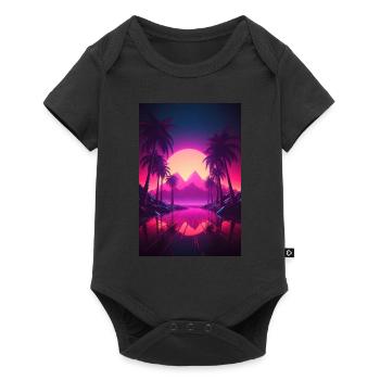 Beachside Beats: Synthwave-Vibes unter Palmen - Baby Premium Kurzarmbody - Schwarz - Vorne