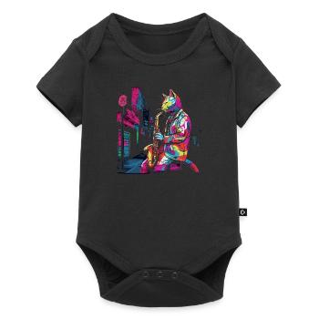 Cat Saxophone Musicien Jazz Saxophoniste Swing Meow - Body à manches courtes Premium Bébé - noir - Devant