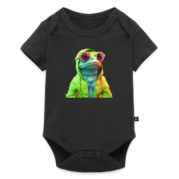 Grenouille avec lunettes de soleil Grenouilles fraîches colorées - Body à manches courtes Premium Bébé - noir - Devant