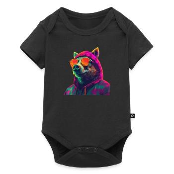 Sanglier avec lunettes de soleil Coloré Animaux de la forêt fraîche - Body à manches courtes Premium Bébé - noir - Devant