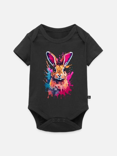 Kaninchen Cooler Hase Hase in buntem und coolem Design - Baby Premium Kurzarmbody - Schwarz