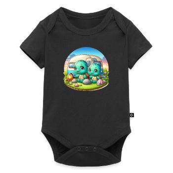 Camping Schlidkröten mit Wohnwagen - Baby Premium Kurzarmbody - Schwarz - Vorne