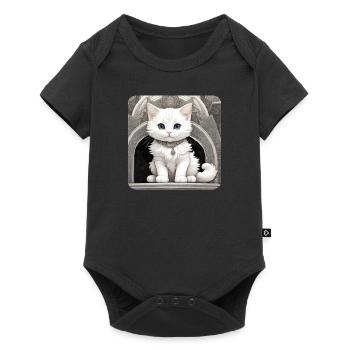 Mignon chat blanc aux yeux bleus - Body à manches courtes Premium Bébé - noir - Devant
