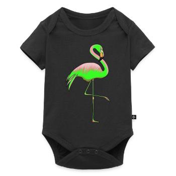 Flamingo Neon Geschenk - Baby Premium Kurzarmbody - Schwarz - Vorne