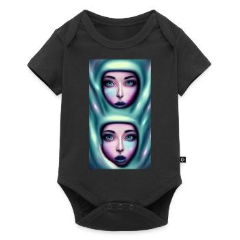 Space Sisters Twins - Baby Premium Kurzarmbody - Schwarz - Vorne