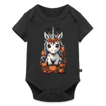 Cute Halloween Unicorn & Pumpkin Design - Baby Premium short-sleeve bodysuit - black - Front