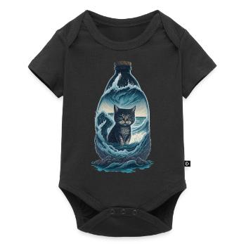 Katze Flasche - Baby Premium Kurzarmbody - Schwarz - Vorne