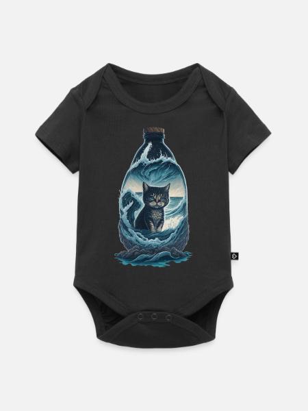 Katze Flasche - Baby Premium Kurzarmbody - Schwarz
