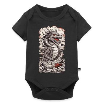 Retro Ukiyo-E Dragon Japan Wave Art Design - Baby Premium short-sleeve bodysuit - black - Front