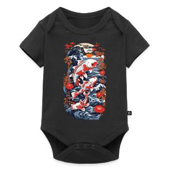 Carpe koï avec des fleurs d’eau Style artistique Ukiyo-E - Body à manches courtes Premium Bébé - noir - Devant