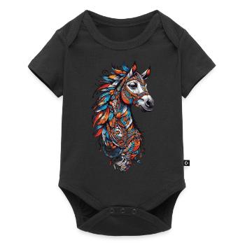 Cheval spirituel plume coiffe cheval Design - Body à manches courtes Premium Bébé - noir - Devant