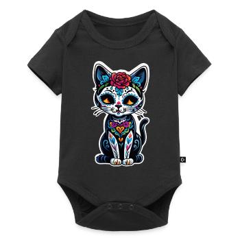 Katze Mexiko - Dia de los Muertos - Baby Premium Kurzarmbody - Schwarz - Vorne