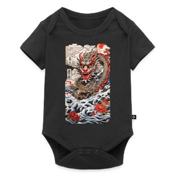Japanese Dragon Retro Ukiyo-E Poster Streetwear - Baby Premium short-sleeve bodysuit - black - Front