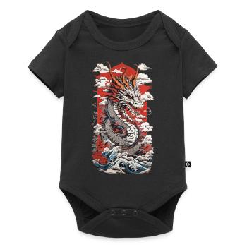 Dragon Ukiyo-E Design Streetwear Vintage Rétro - Body à manches courtes Premium Bébé - noir - Devant