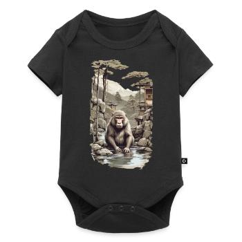 Japanese macaque ukiyo-e monkey in hot spring design - Baby Premium short-sleeve bodysuit - black - Front