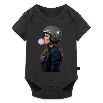 Coole Motorradfahrerin Bikerin kaut Kaugummi - Baby Premium Kurzarmbody - Schwarz - Vorne