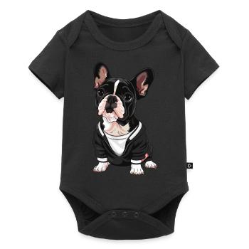 Niedliche Bulldogge Mops Hund - Baby Premium Kurzarmbody - Schwarz - Vorne
