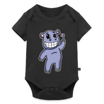Hippopotame avec brosse à dents - Body à manches courtes Premium Bébé - noir - Devant